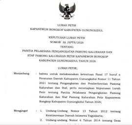 SK LURAH PETIR TENTANG PANITIA PENGANGKATAN PAMONG KALURAHAN DAN STAF TAHUN 2026